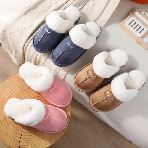 Women Fur Slippers Winter Warm Shoes Suede Plush House Indoor Outdoor Men Ladies Couples Cotton Memory Foam Zapatillas RB44