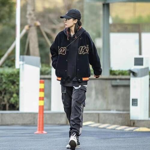 2021 Autumn Winter Corduroy Coat Women Retro Embroidered Baseball Jacket Couple Sports Jackets Mlb Baseballs Cloth Female Blazer