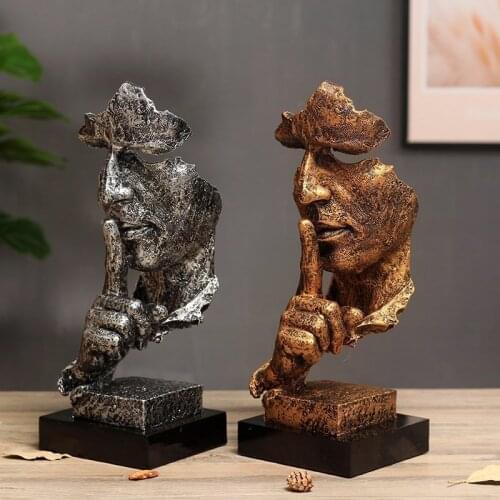 Silence Is Gold Sculpture Office Desk Decoration Home Decor Accessories For Living Room Gift Nortic Style Resin