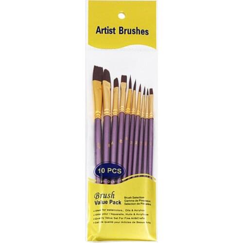 10pcs Paint Brushes Set Kit Artist Paintbrush Multiple Mediums Brushes with Nylon Hair for Oil Acrylic Painting Art Supplies