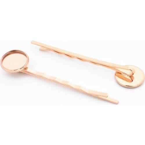 12mm 10pcs High Quality Classic KC-Gold Color Plated Copper Material Hairpin Hair Clips Hairpin Base Setting Cabochon Cameo
