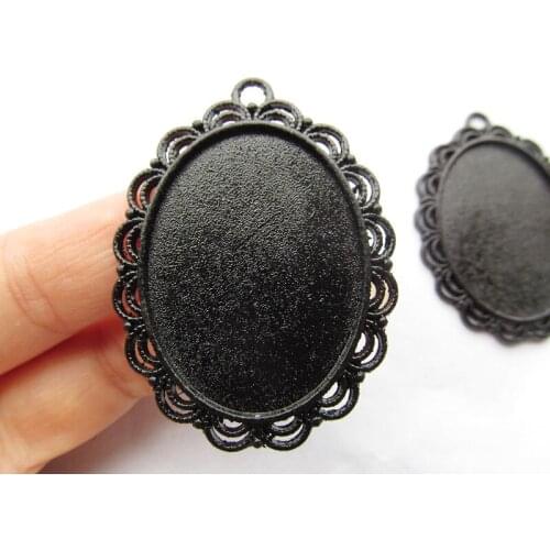 100pcs Black Oval Leice Border Base Setting Tray Bezel Pendant Charm,fit 30mmx40mm Cabochon/Cameo,DIY Accessory Jewellery Making