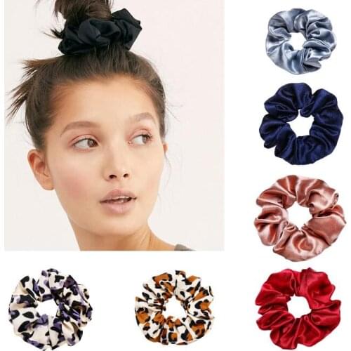 120pcs/lot DIY Simple Multi Fabrics Pure Colore Hair Bands Elasticity Leopard Rubber Band Hair Styling Tools Accessories HA1316