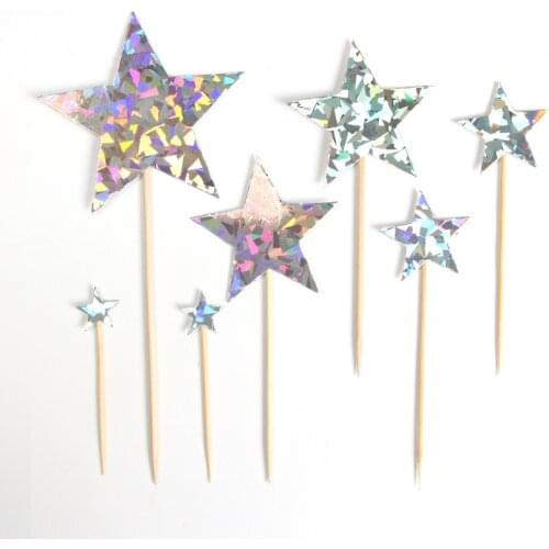 7pcs/set Shiny Star Cupcake Toppers Birthday Cake Topper Decorating Picks Kids Wedding Party Decorations Baby Shower Favors