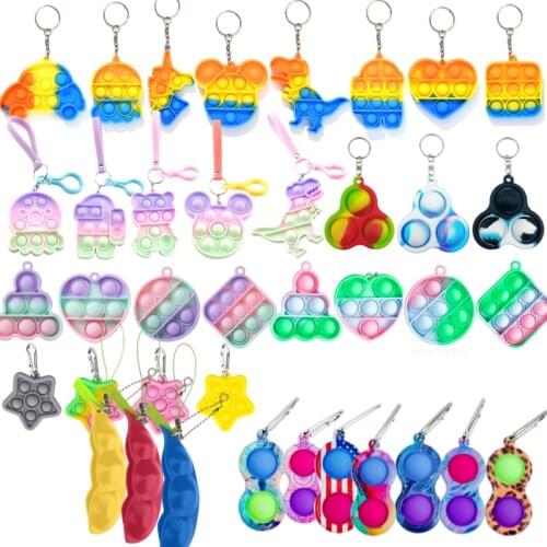 70 Designers Mini Push Bubble Sensory Toy Autism Needs Squishy Stress Reliever Toys Anti-stress Fidget Keychain Kids Gift