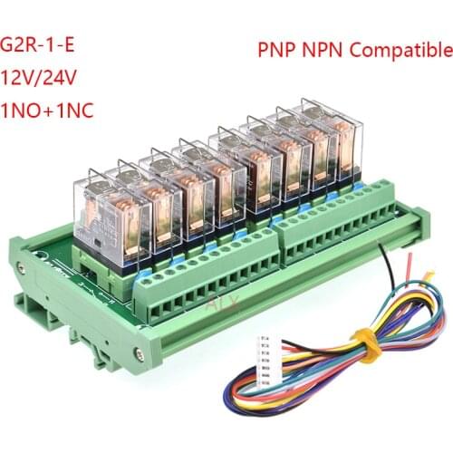 8 Channels 1 SPDT DIN Rail Mount OMRON G2R-1-E 16A 12V 24V DC Interface Relay Module PNP NPN compatible