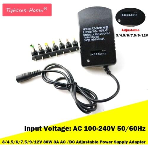 New 12V 3V 4.5V 6V 7.5V 9V 3A AC DC Adaptor Adjustable Power Adapter Universal Charger Supply for led light strip lamp 30W EU/US