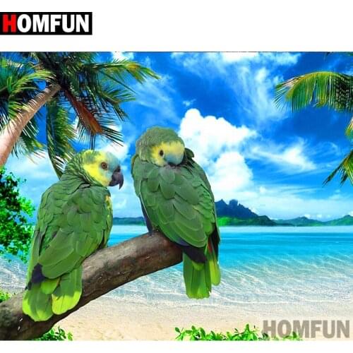 HOMFUN Full Square/Round Drill 5D DIY Diamond Painting "Seaside parrot"3D Diamond Embroidery Cross Stitch Home Decor A20173