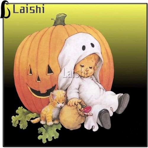 Diamond Painting Pumpkin And Children Full Drill Mosaic DIY Diamond Painting Cross Stitch Embroidery Halloween Decorative Craft