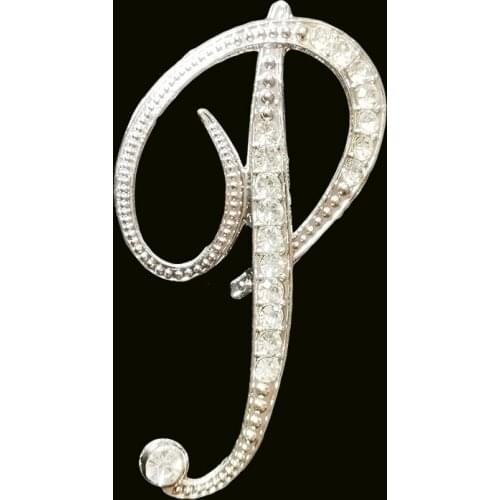 RSHCZY Letter P Cute Brooch For Women Men Rhinestones Crystal Silver Color Metal Pins Jewelry Accessories Christmas Gift
