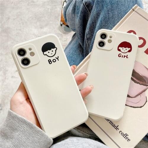 Cartoon Boy Girl Couple Phone Case For iPhone 12 11 Pro Max 12Mini XR XS Max X 6 6s 7 8 Plus Shockproof Bumper Clear Back Cover