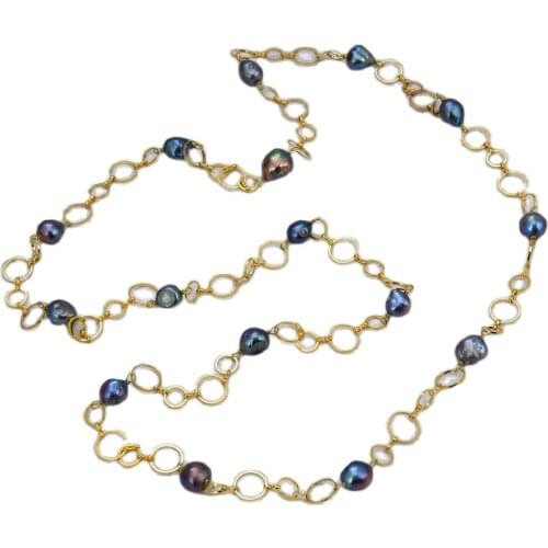 GG Jewelry 50" 18mm Black Keshi Pearl Gold Color PlatedNecklace