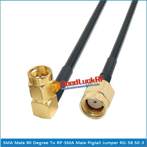 SMA Male Right Angle 90 Degree to RP SMA RPSMA RP-SMA Male Pigtail Jumper RG-58 RG58 3D-FB 50-3 Extend cable 50 Ohm High Quality