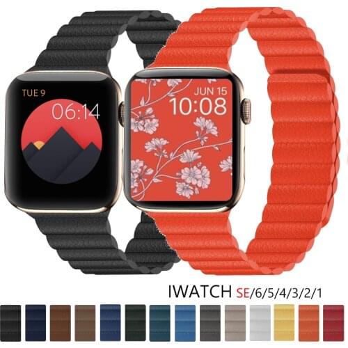 Leather loop for Apple Watch band 44mm 40mm 38mm 42mm Magnetic wristband belt bracelet iWatch series SE/6/5/4/3/2/1 38 40 42 44
