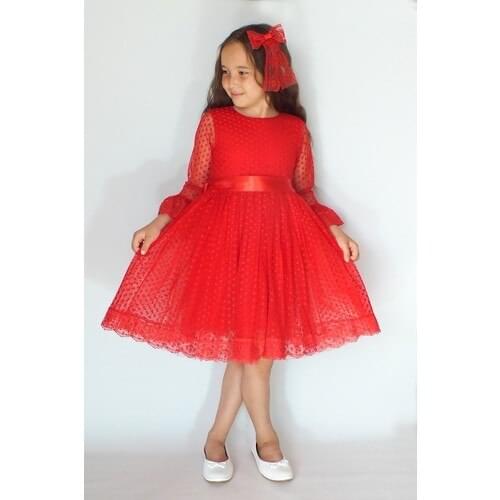 Red Ruched Female Child dress evening dress wedding trend 2021