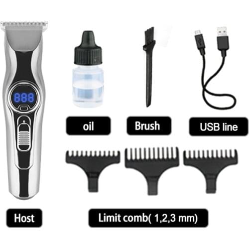 Kemei KM-9290 LED Battery Display Professional Mens Oil Head Engraving Hair Clipper Silver Hair Trimmer USB Charging Fader