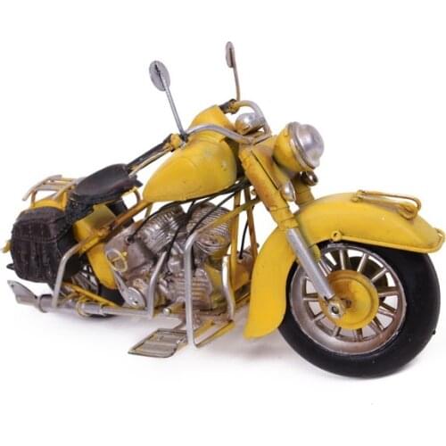 Chopper Motorcycle Yellow Metal Classical Antique Decor Vintage Creative Desktop Trinket Miniature Gift Nostalgic Handmade Art