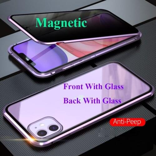 New Metal Magnetic Tempered Glass Privacy Phone Case for iphone 11 2019 Magnet Protective Cover For Iphone 11 anti-peep case