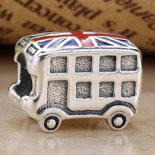 Original Enamel London Double Decker Bus Beads Fit 925 Sterling Silver Bead Charm Bracelet Bangle Diy Jewelry