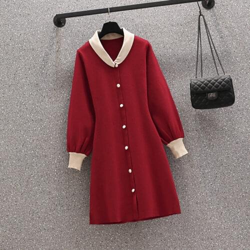French Retro Knit Dress Women 2021 Spring Autumn Winter Fashion Hit Color Korean Style Long Sleeve Sweater Plus Size Robes M169