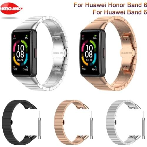 Stainless Steel Straps For Huawei Band 6 SmartWatch bands Bracelet Replacement Watch Straps For Huawei Honor Band 6 Metal Correa