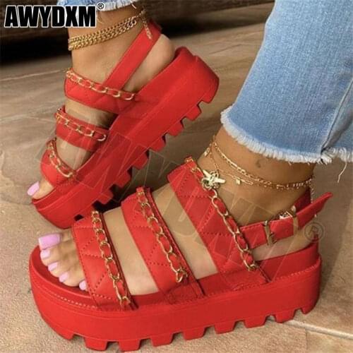 Womens Sandals 2021 New Women High Heels Summer Wedge Platform Women Shoes Fashion Chain Casual Dress Slippers Female Pumps