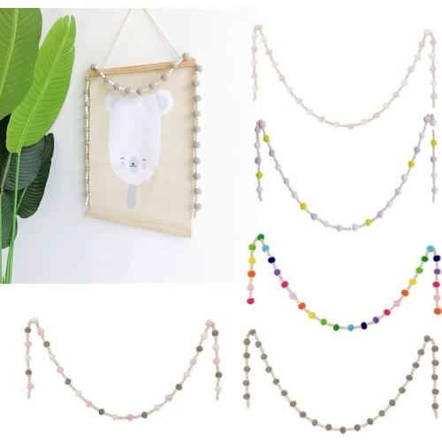 Nordic Kid Baby Room Decoration Wooden Beads Hair Balls String Hanging Ornaments M6CE