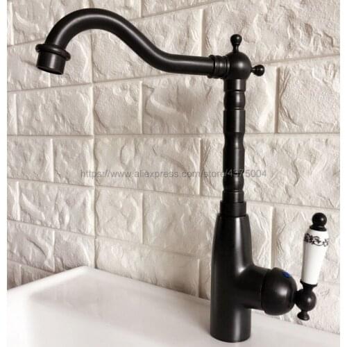 Bathroom Faucet Oil Rubbed Bronze Basin Faucet Deck Mounted Single Handle Single Hole Hot And Cold Water Tap Nnf372