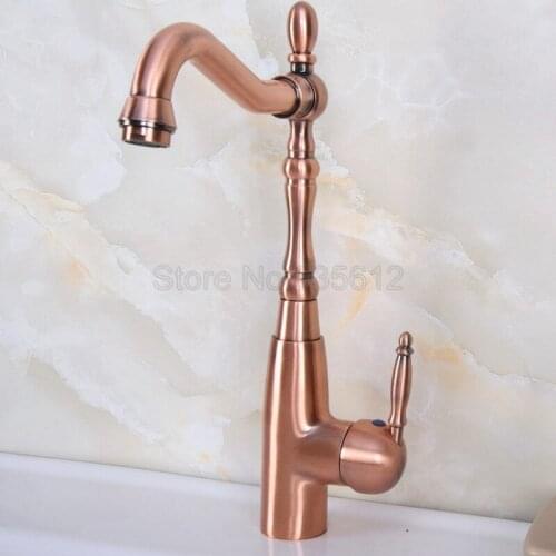 Red Copper Swivel Spout Bathroom Faucet Wash Basin Mixer Sink Faucets Deck Mount Single Lever Cold & Hot Water Mixer Taps Wnf633