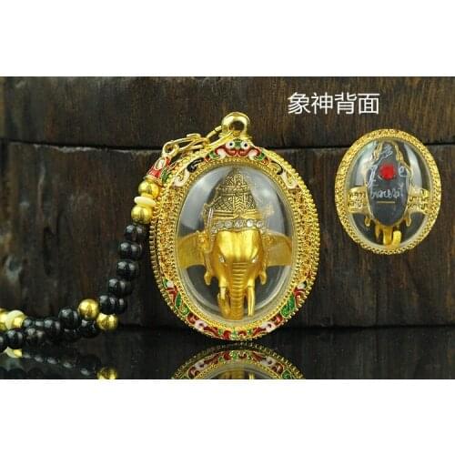 Southeast Asia Thailand Temple Greco Buddhist pocket talisman GOOD LUCK BLESS gold Ganesha wealth God Buddha card Pendant Amulet
