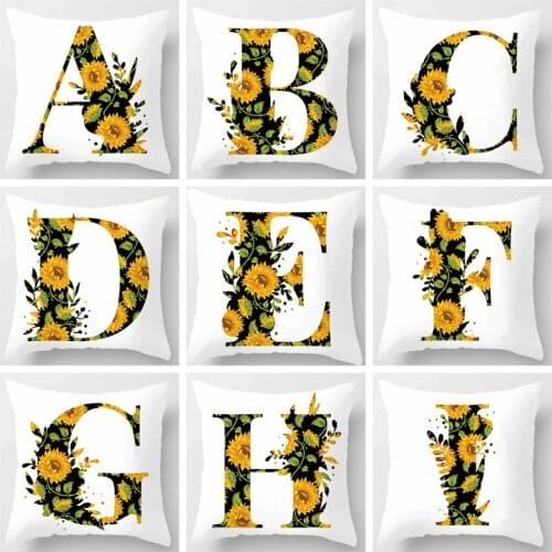 Summer Yellow flower Alphabet pillow case Cojines Decorativos Para Sofa Home Decor Cushion cover Sofa Cushion Case