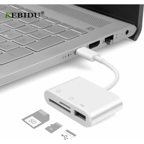 KEBIDU 3 in 1 USB Type C Card Reader Adapter Cable SD& Micro SD TF Connection Smart Memory Card Reader for Macbook Pro
