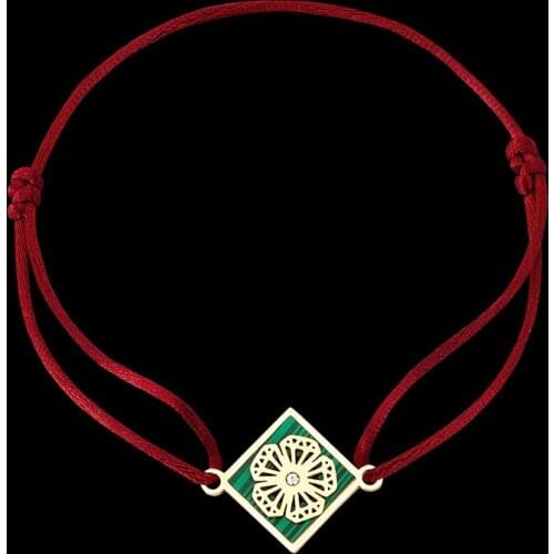 Vankeliif Simple stainless steel square green ladies bracelet hand-woven retractable red rope bracelet jewelry accessories