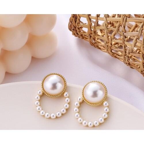 New Fashion Simulated Pearl Big Small Drop Earrings for Women Exaggerated Circle Earrings Sweet Nightclub Wedding Jewelry Gift