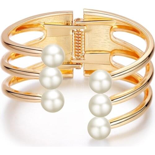 Irregular Opening Adjustable Pearl Bracelets for Women Fashion Metal Bohemia Wide Bangles 2020 Jewelry