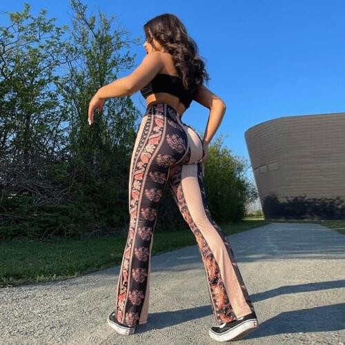 Women High Waist Slim Casual Street Hippie Pants Boho Printed Flared Wide Legs Long Trousers Casual Sexy Bottoms Pants