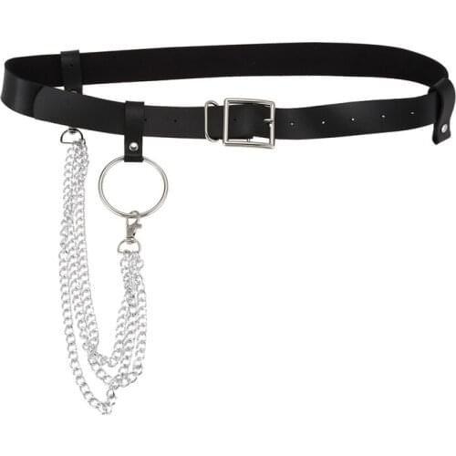 AUAU-Women Pu Leather Harness Body Belts With Chain Waist Bondage Garters Punk Adjustable Suspender Straps