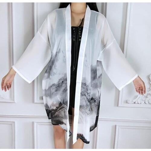 Spring Summer Fashion Coat Japanese White Kimono femme Cardigan Kimono Woman Man White Loose Outer Garment