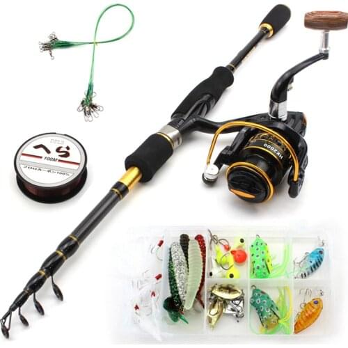 1.8M-2.7M telescopic carbon fishing lure Spinning Rod and reel Set Lures combination line Fishing Tackle Trout Rod