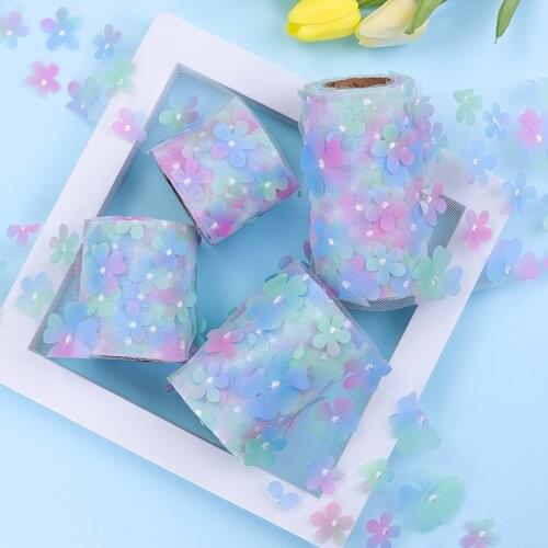 10Yard/roll 6cm/12cm Gradient Colorful Flower Embroidery Tulle Gauze Roll Ribbon Party Supplies DIY Hair Bows Handmade Materials