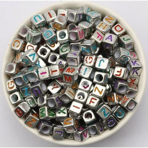 100-500pcs 6mm Silver Mix Acrylic Beads Square Cube Alphabet Letter Beads For Jewelry Making DIY Crafts Scrapbooking Decoration