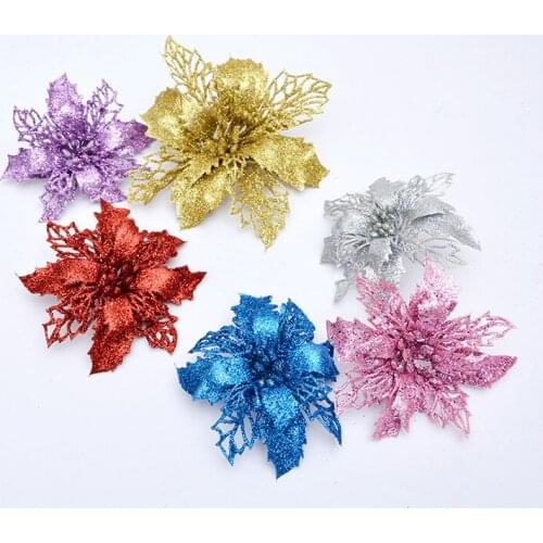 20pcs 11cm/16cm/27cm Christmas flower high quality Xmas flowers decorative artificial flower gold silver tree decorations