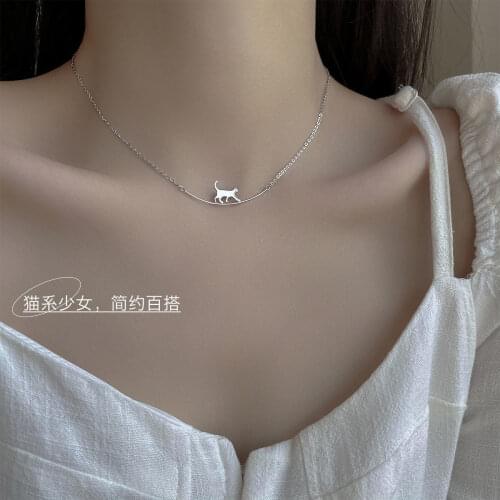 2021 New Korea Fashion Walking Cat Necklace Pendant for Woman Simple Style Necklace Gift Jewelry Wholesale Charm Dangles