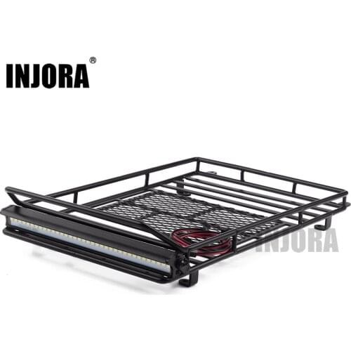 INJORA 245*150mm Luggage Carrier Roof Rack with LED Light Bar for 1/10 RC Crawler Car Axial SCX10 90046 Traxxas TRX4