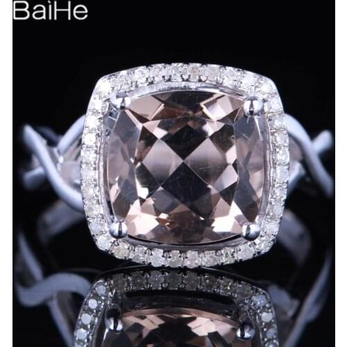 BAIHE Solid 14K White Gold 3.26CT H/SI Round Genuine Smokey Quartz Wedding Women Trendy Fine Jewelry Smokey Quartz Ring