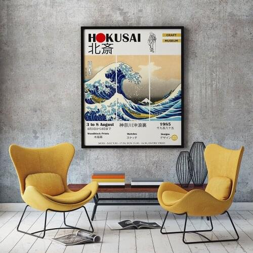The Great Wave Surfing Poster Hokusai Exhibition Museum Canvas Painting Print Picture Vintage Wall Bedroom Home Decoration