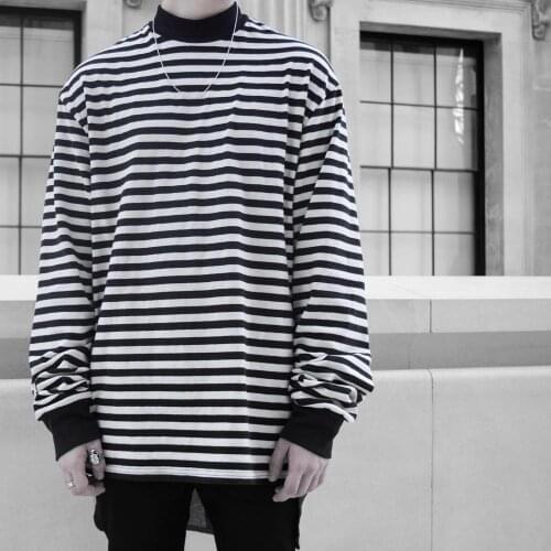 Oversize Black White Stripes Sweatshirt Hip Hop Streetwear Hoodie Top Men Women Unisex Pullovers