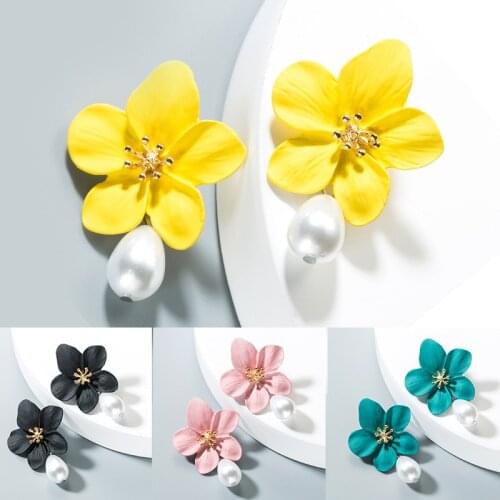 Color Flower Faux Pearl Pendant Drop Earrings Zircon Gothic Earrings Fashion Jewelry Wedding Jewelry Women Accessories Girl Gift