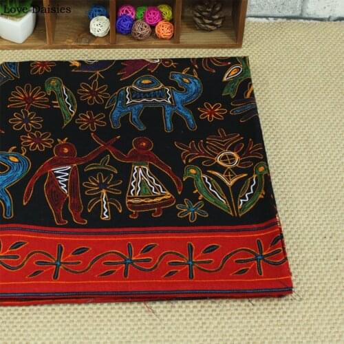 Cotton/Linen Fabric Southeast Asian India Style Black Elephant Peacock DIY Handwork Patchwork Curtain Tablecloth Home Decoration