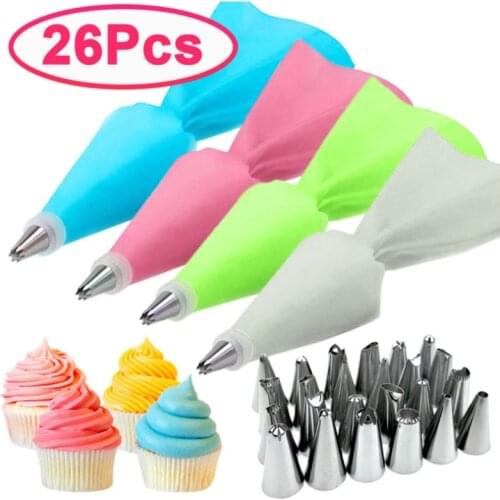 Cake tools Cream Cake Decorating Tools Reusable Pastry Bags24 Nozzle Set Kitchen Cake Icing Piping Set Silicone Pastry Bag Tips